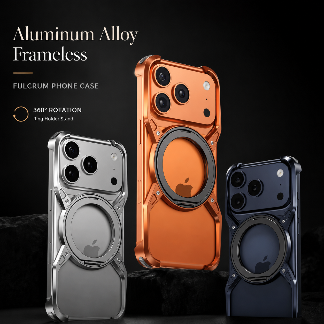 Premium iPhone Case MagSafe Compatible Magnetic Aluminum Bumper Frame Cover 360 Rotating Ring Stand Shockproof Edge Protection Camera Lens Guard Slim Design