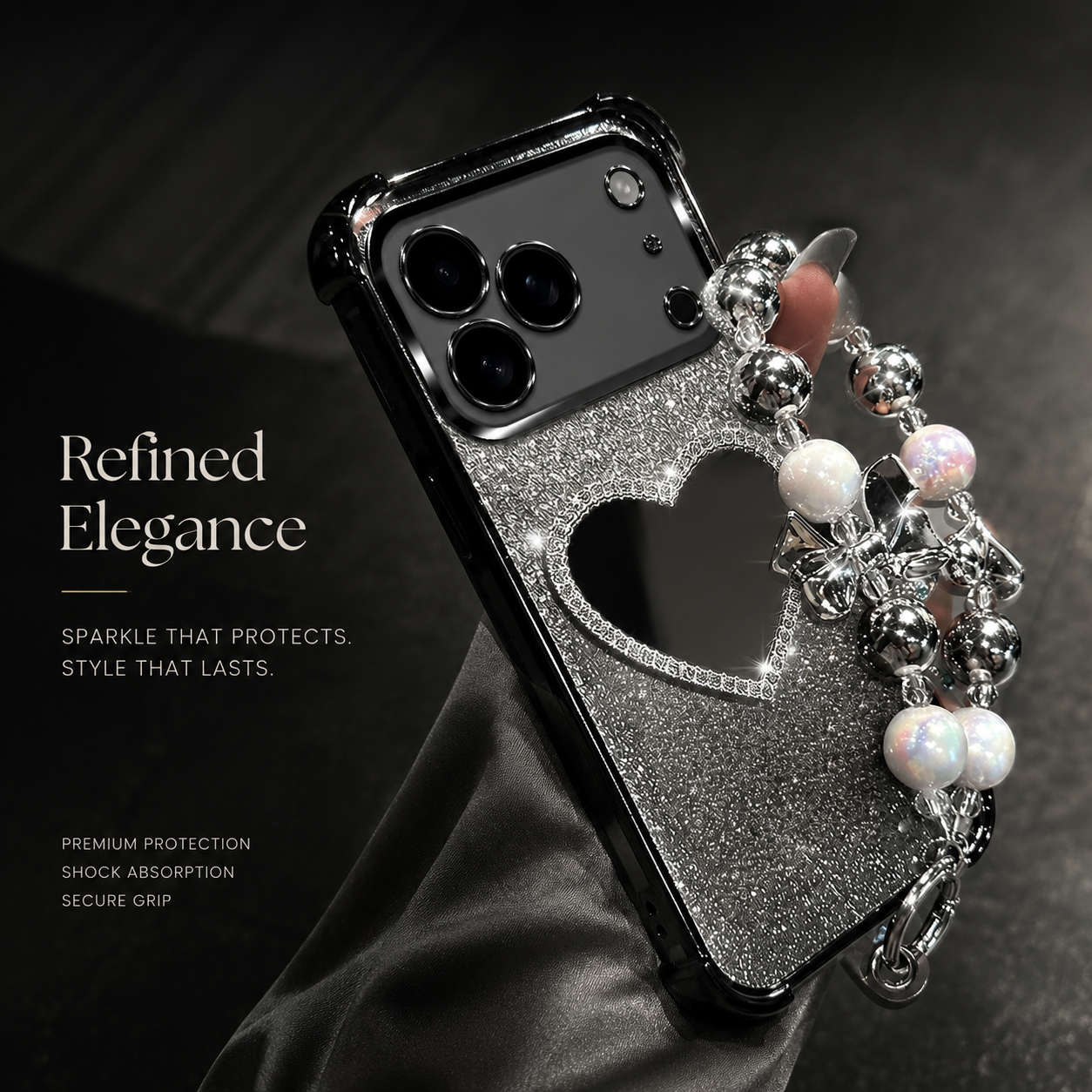 Premium iPhone Case MagSafe Compatible Glitter Mirror Bracelet Cover Shockproof Silicone Stand Holder Non Slip Anti Fingerprint Full Coverage Protective Design