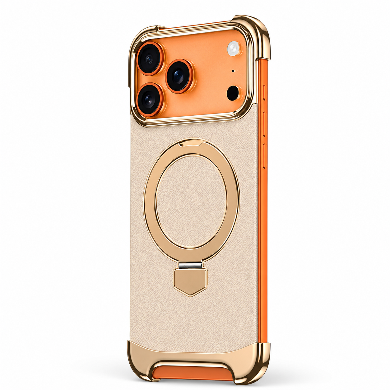 Premium iPhone Case MagSafe Compatible Frameless Magnetic Leather Back Metal Bumper Stand Shockproof Camera Lens Guard Ultra Thin Design
