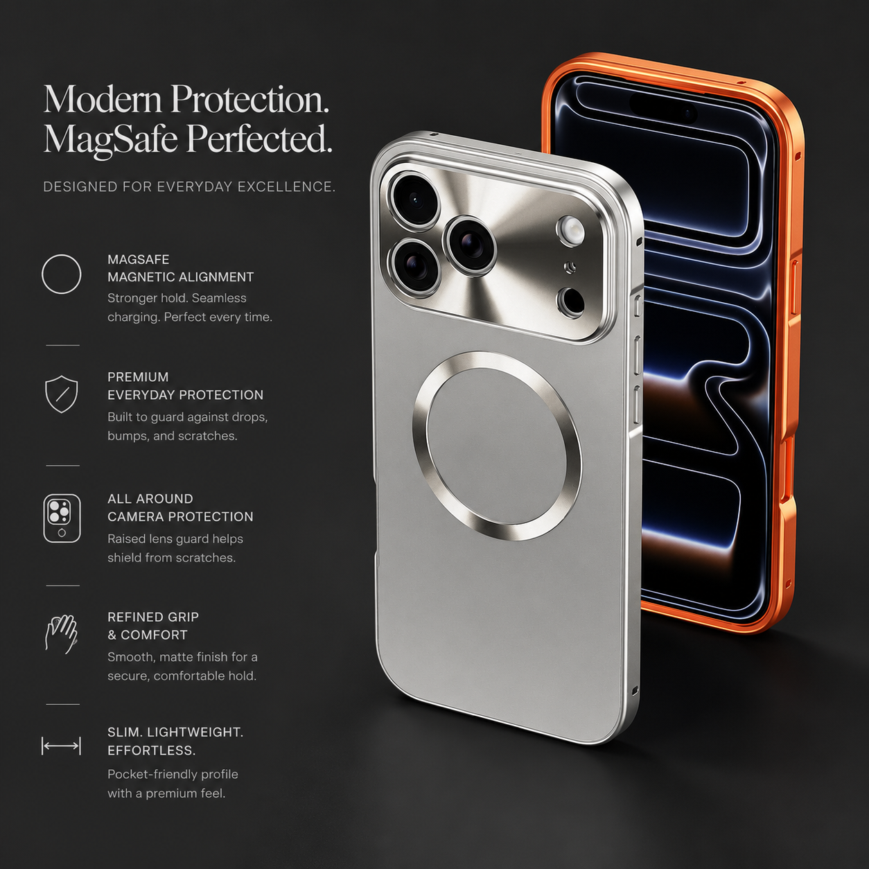Premium iPhone Case MagSafe Compatible Magnetic Aluminum Frame Frosted Matte Shockproof Protective Camera Lens Protection Ultra Thin Full Coverage
