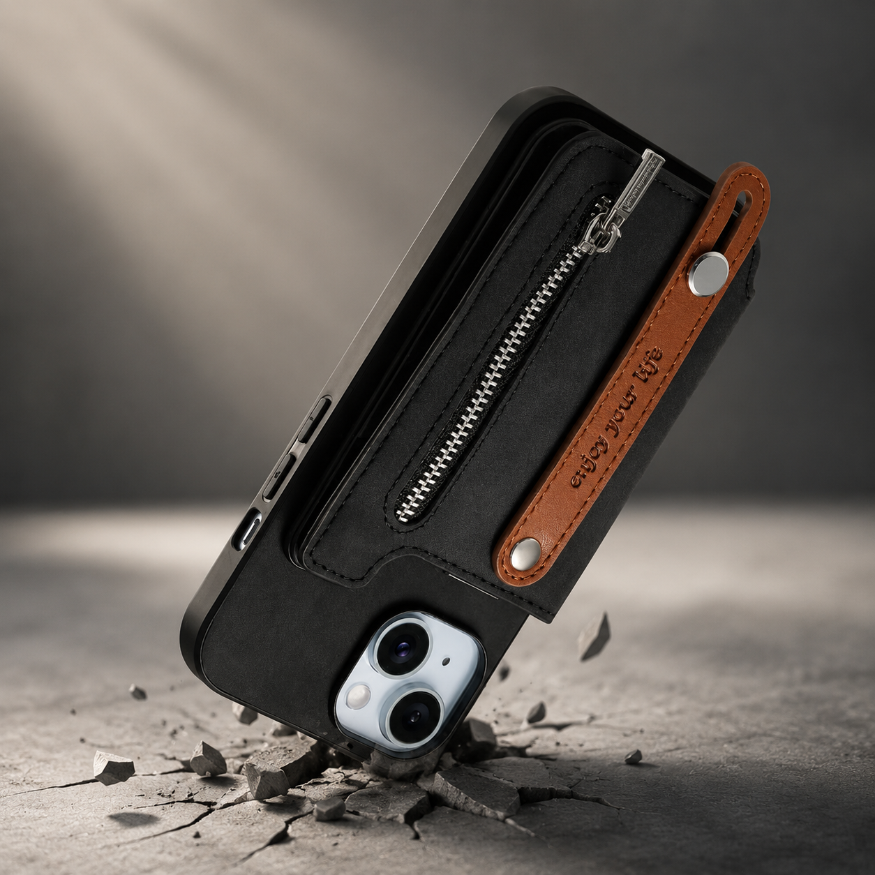 Premium iPhone Wallet Case Detachable Zipper Flip Cover PU Leather Card Holder Magnetic Closure Wrist Strap Shockproof Full Coverage Protective Design