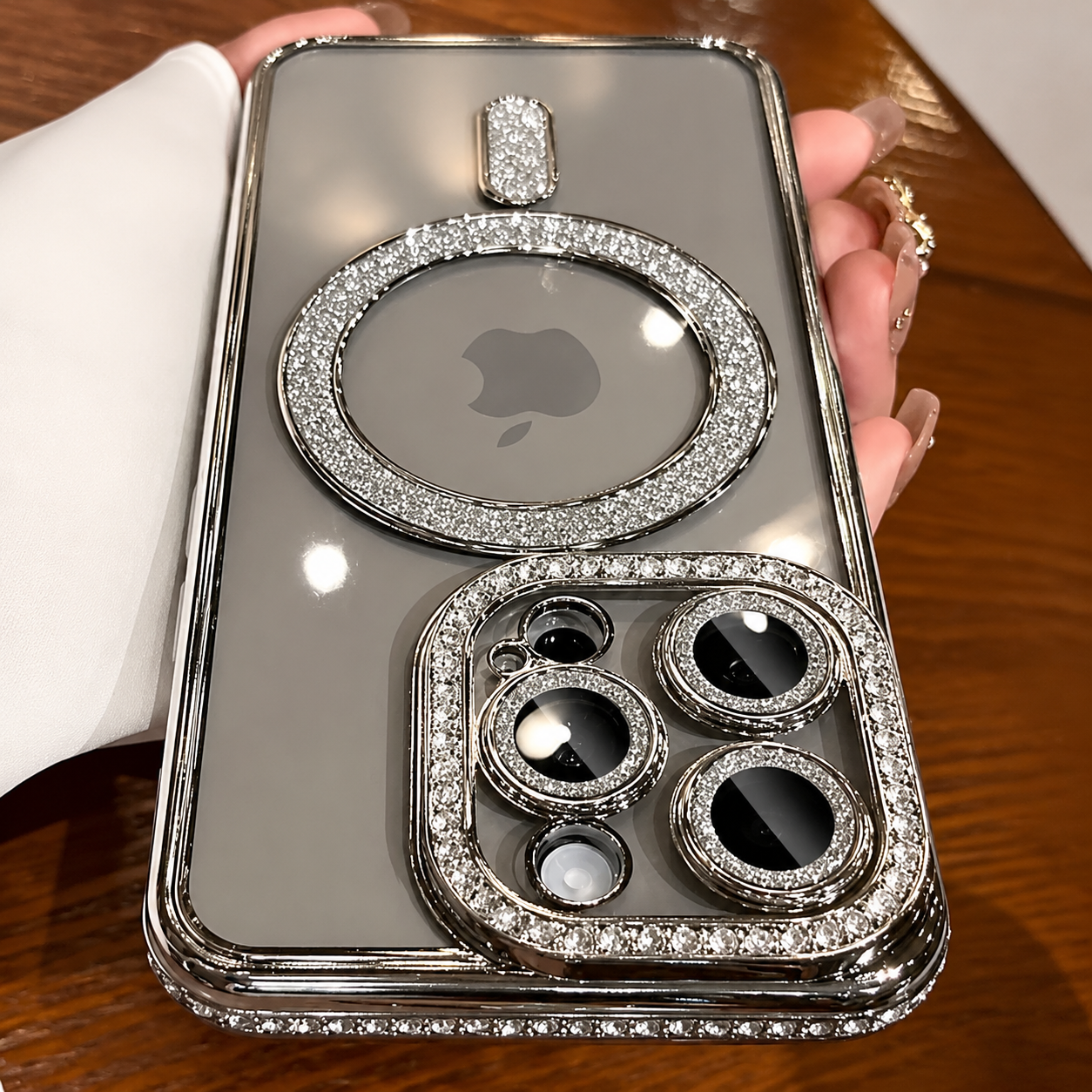 Premium iPhone Case MagSafe Compatible Transparent Glitter Diamond Design Shockproof Bumper Protective Cover Camera Lens Guard Ultra Thin Slim Design