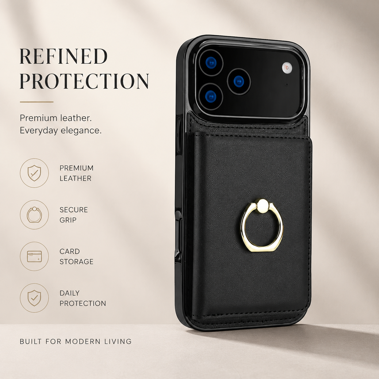 Premium iPhone Case Wallet Flip Cover Card Holder Magnetic Clasp Ring Kickstand PU Leather Shockproof Protective Cover Anti Scratch Full Protection Slim