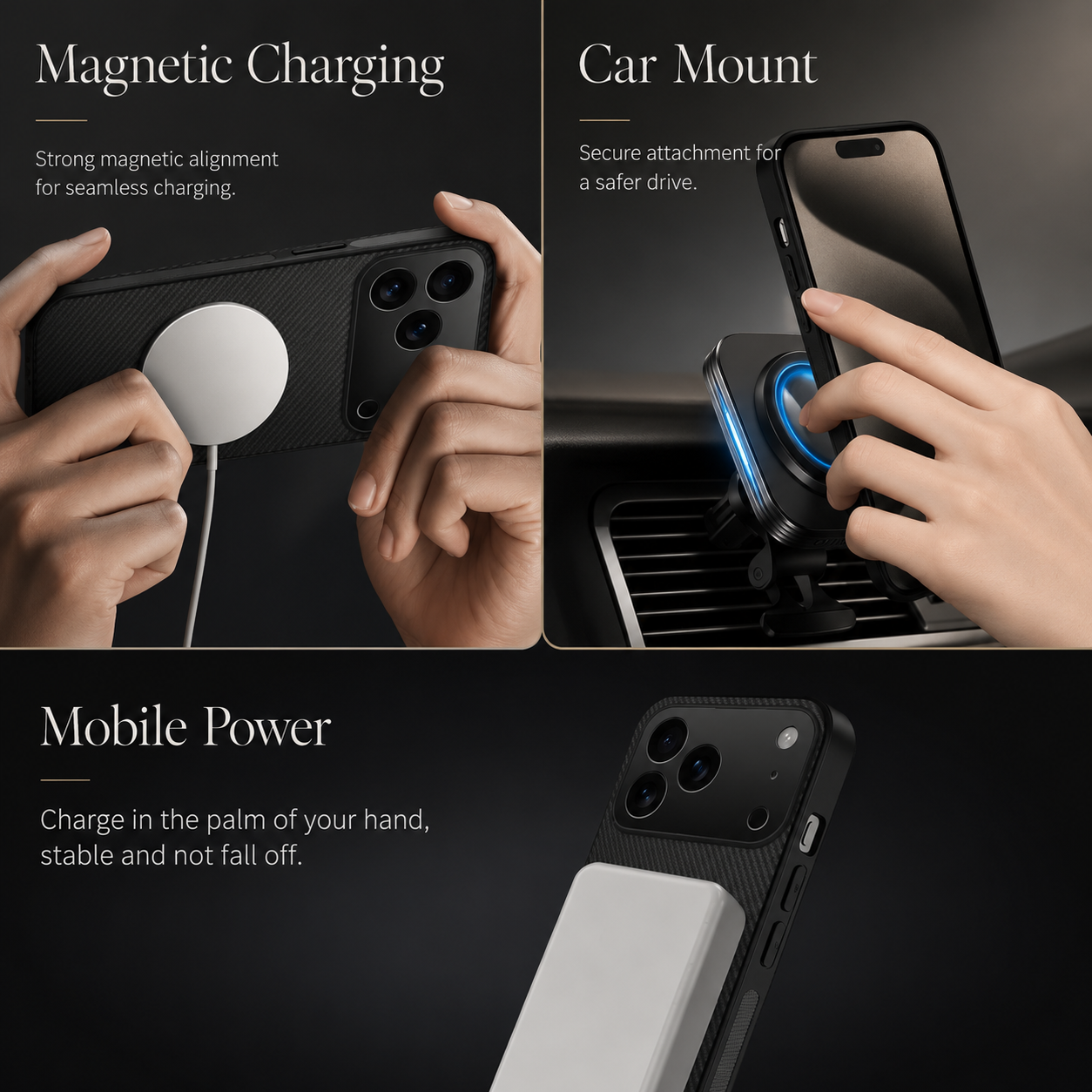 Premium iPhone Case MagSafe Compatible Carbon Fiber Leather Protective Cover Wireless Charging Shockproof Anti Scratch Slim Camera Lens Protection Full Coverage