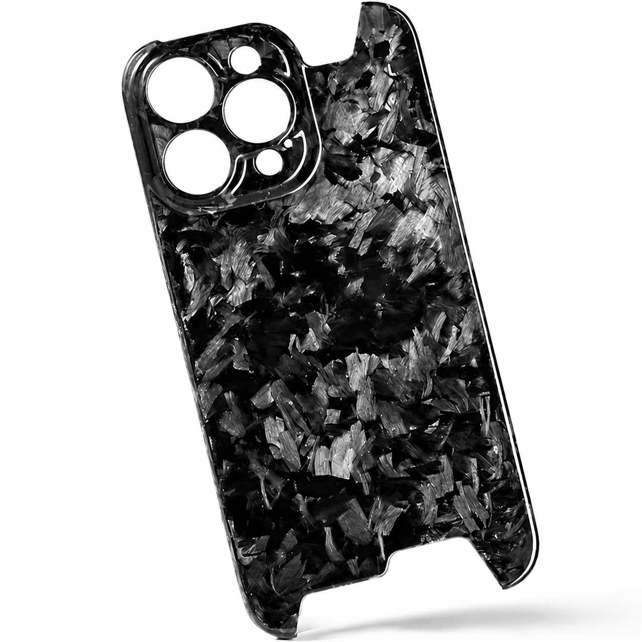 Premium iPhone Case Forged Carbon Fiber Cover Ultra Thin Glossy Lightweight Scratch Resistant Half Wrapped Slim Protective Wireless Charging Design