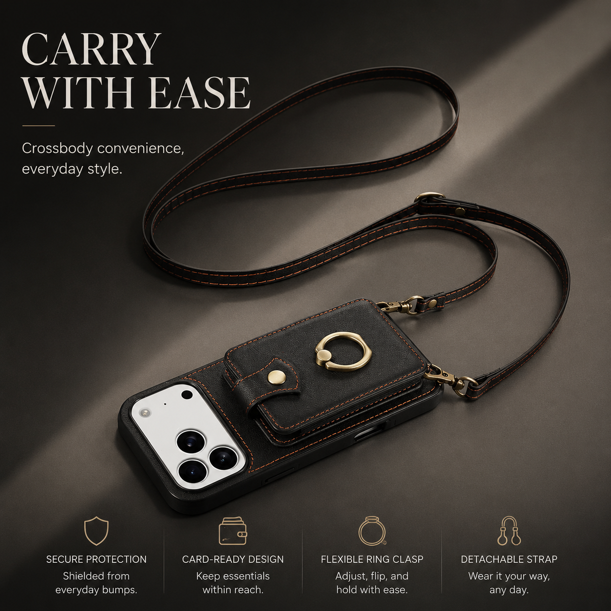 Premium iPhone Case Wallet Cover Card Holder RFID Blocking Ring Kickstand PU Leather Shockproof Protective Cover Anti Scratch Slim Full Protection