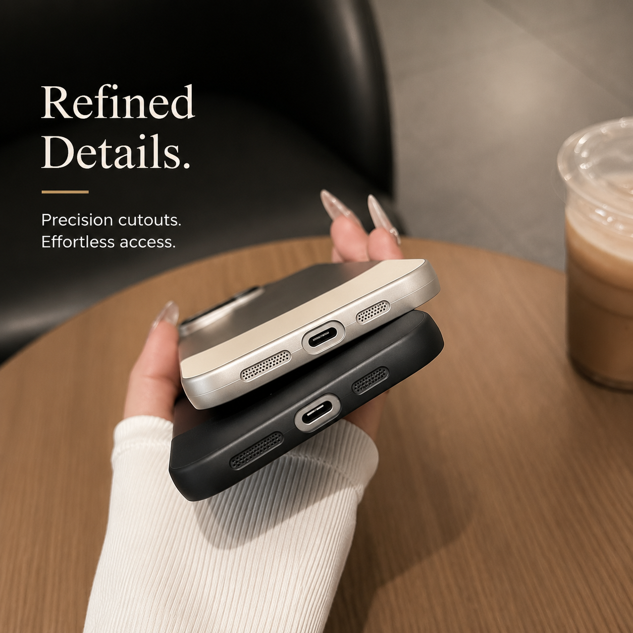 Premium iPhone Case Matte Leather Finish Hard Shell Slim Protective Cover Lens Protection Anti Scratch Half Wrapped Full Coverage Design