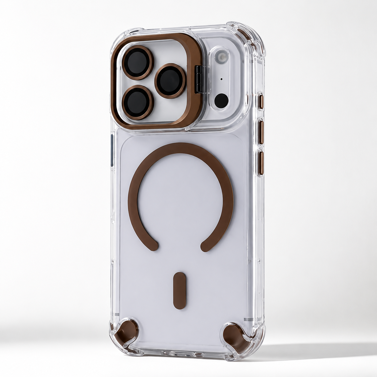 Premium iPhone Case Transparent Magnetic Shockproof Cover Glass Lens Protector Stand Holder MagSafe Compatible Non Slip Full Coverage Design