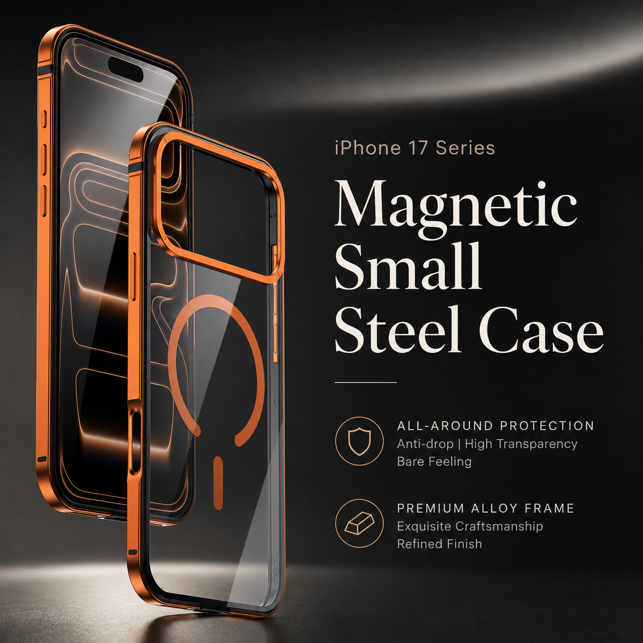 Premium iPhone Case MagSafe Compatible Magnetic Clear Back Aluminum Frame Shockproof Protective Cover Camera Lens Guard Slim Full Coverage Design