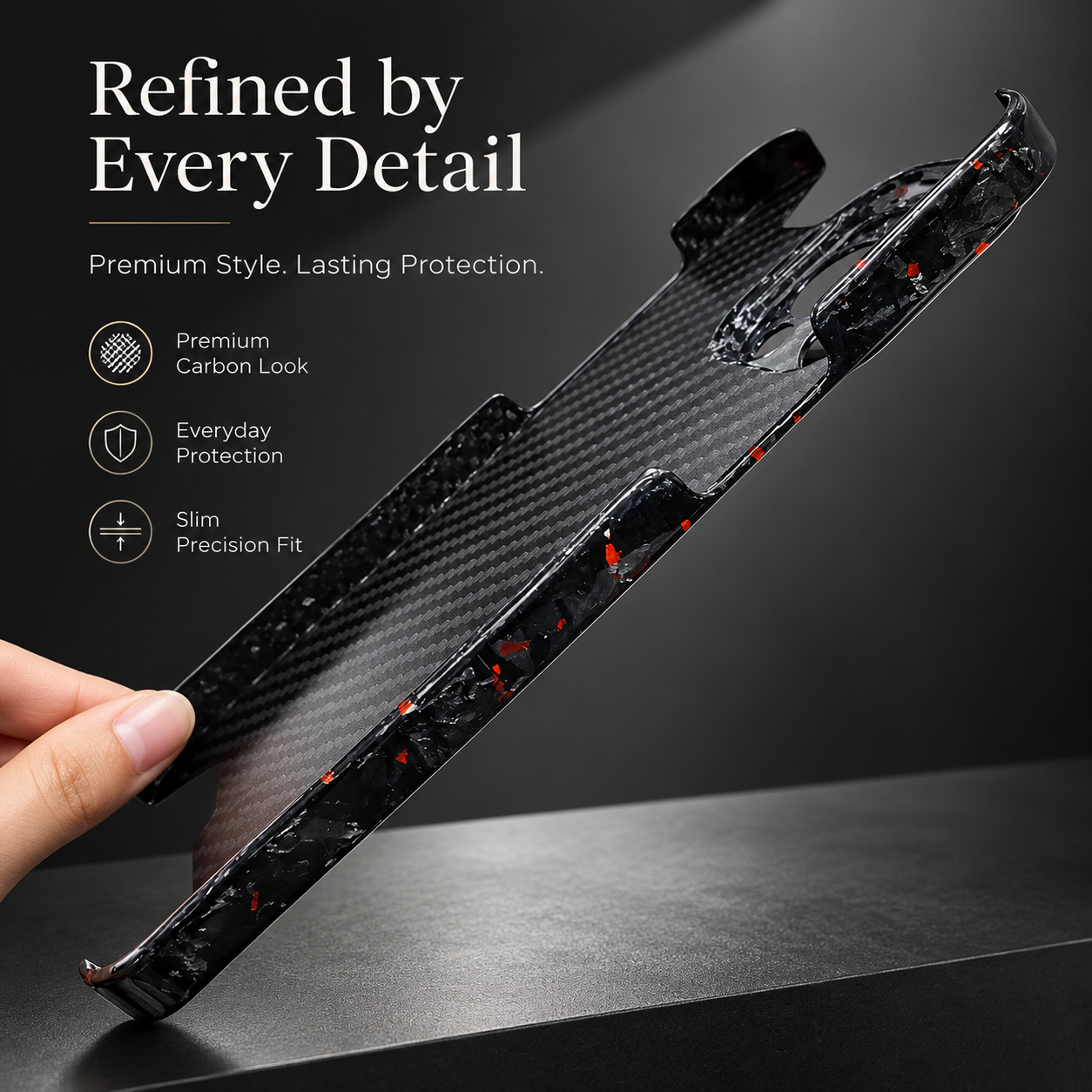 Premium iPhone Case Aramid Carbon Fiber MagSafe Compatible Ultra Thin Glossy Forged Cover Shockproof Lightweight Half Wrapped Slim Design