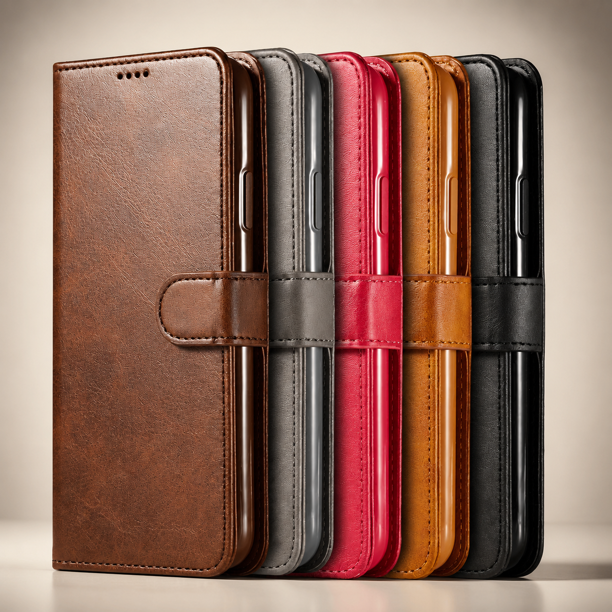 Premium iPhone Case Leather Wallet Flip Cover Card Holder Magnetic Closure Shockproof Camera Protection Slim Full Coverage Protective Design