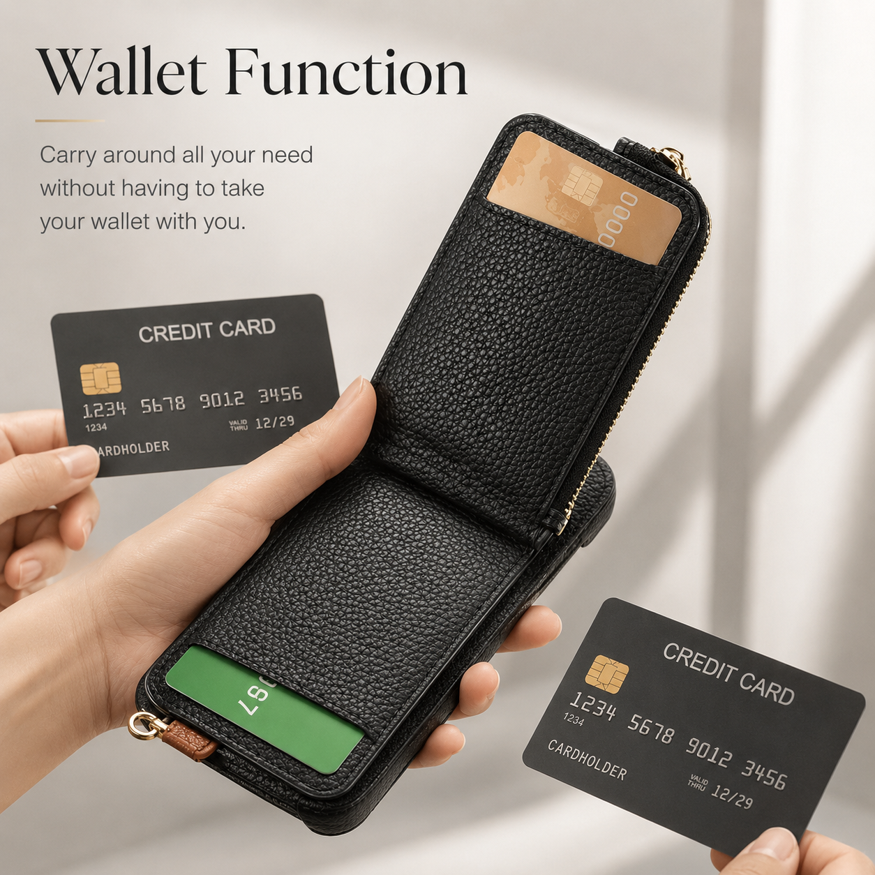 Premium iPhone Case Leather Zipper Wallet Cover MagSafe Compatible Card Holder Ring Kickstand Magnetic Closure Shockproof Camera Protection Full Coverage