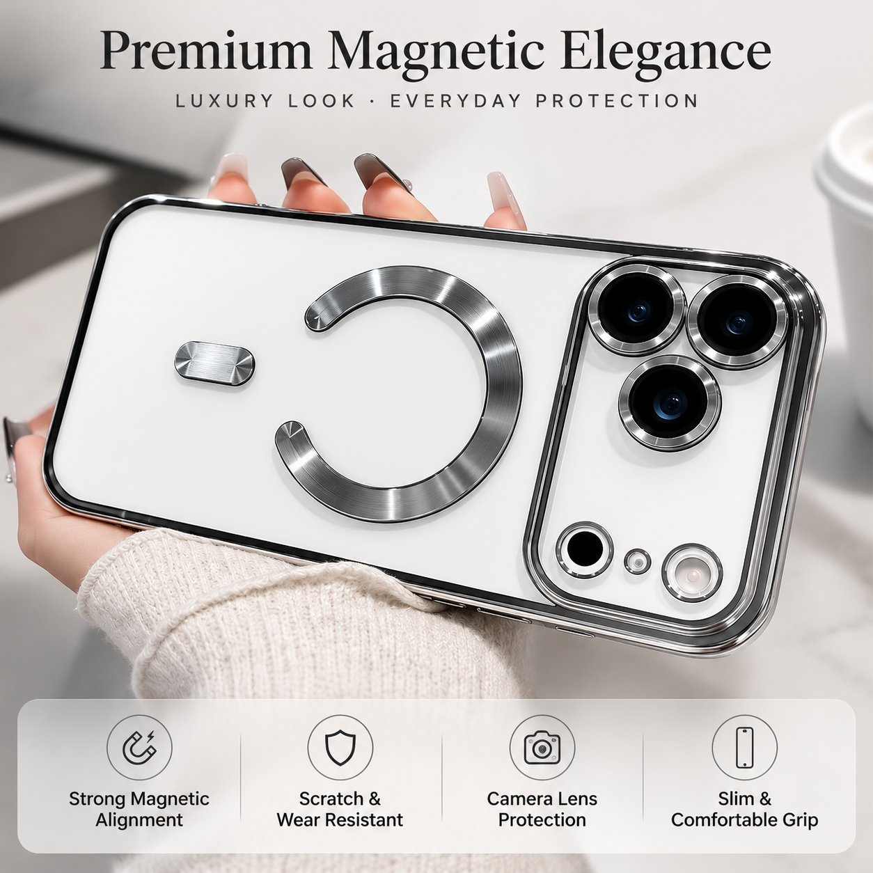 Premium iPhone Case Magnetic Plating MagSafe Compatible Clear Back Bumper Shockproof PC TPU Anti Scratch Anti Fingerprint Slim Full Coverage Protective Design
