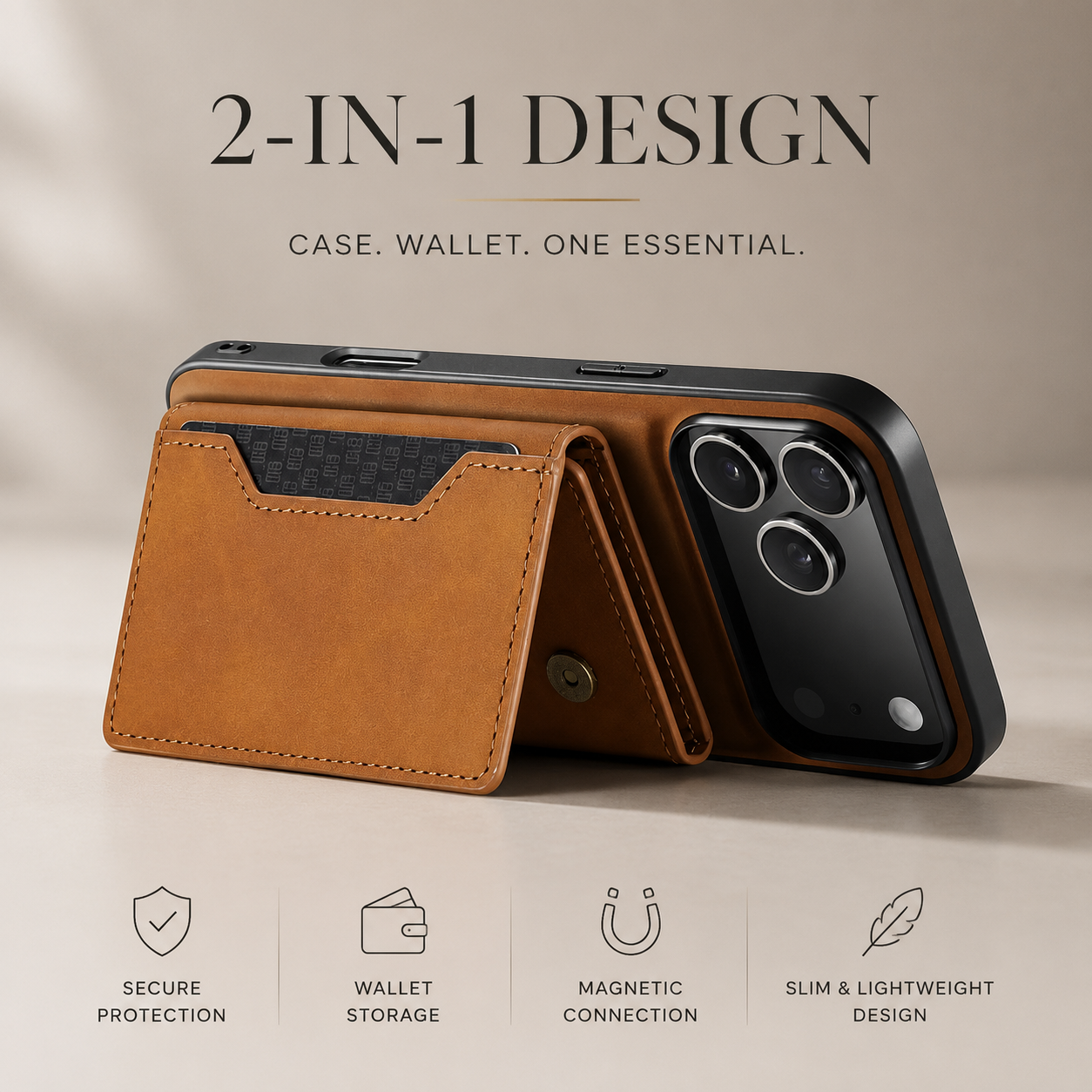 Premium iPhone Case Detachable Magnetic Wallet Cover Leather Card Holder Kickstand Shockproof Protective Cover Anti Scratch Full Body Slim