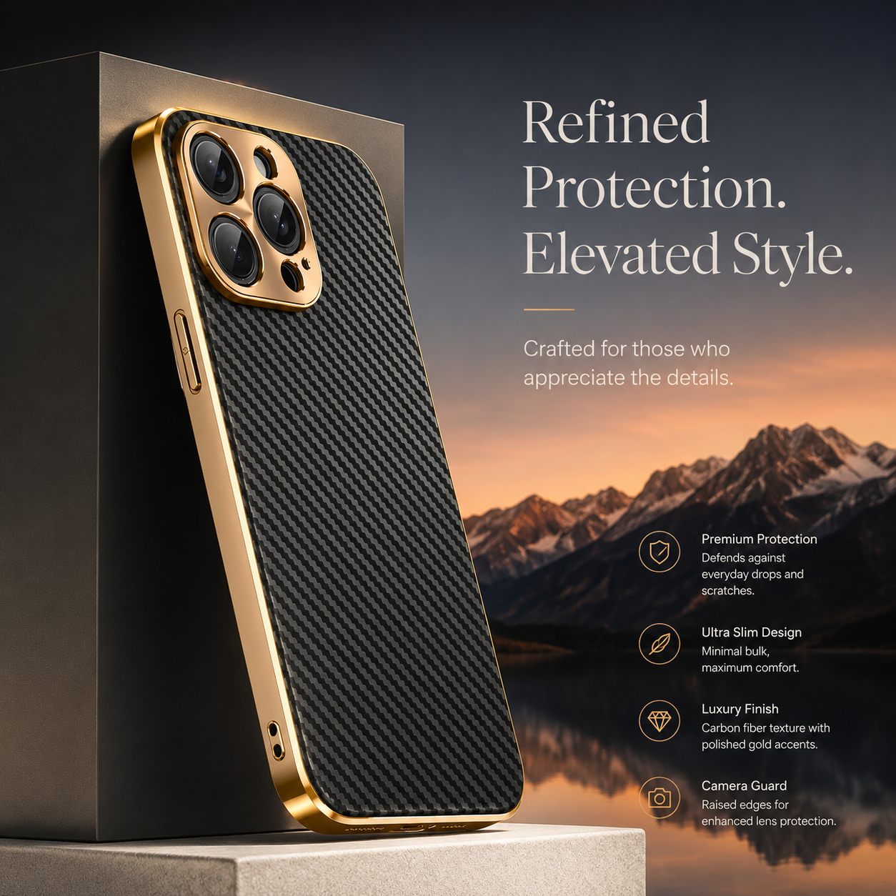 Premium iPhone Case Carbon Fiber Textured Leather Protective Cover Metal Camera Lens Guard Shockproof Slim Fit Durable Armor Design Full Coverage Case