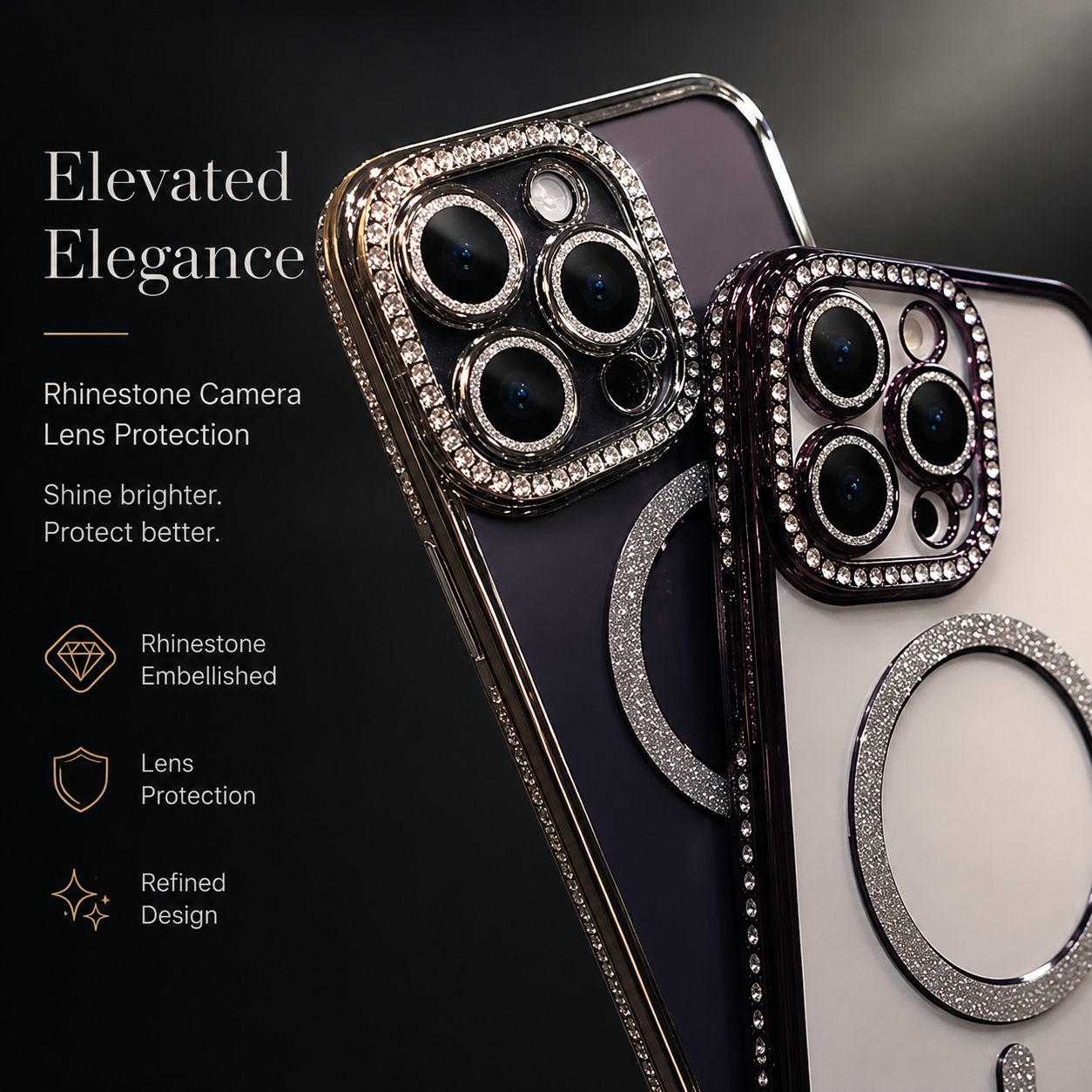 Premium iPhone Case MagSafe Compatible Transparent Glitter Diamond Design Shockproof Bumper Protective Cover Camera Lens Guard Ultra Thin Slim Design