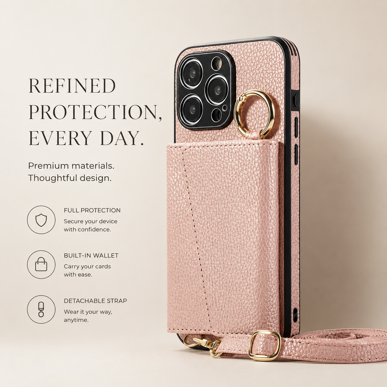 Premium iPhone Case MagSafe Compatible Magnetic Crossbody Wallet Cover PU Leather Card Holder Finger Ring Stand Strap Shockproof Full Coverage Design