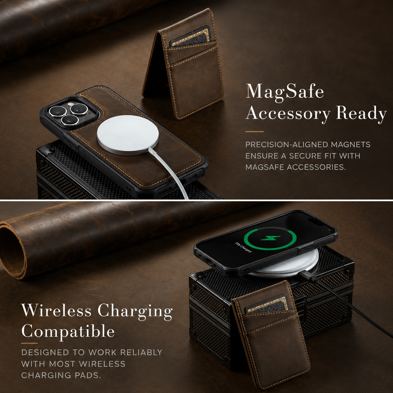 Premium iPhone Case Magnetic Detachable Wallet Flip Cover PU Leather Card Holder Cash Pocket Wrist Strap Shockproof Full Coverage Protective Design