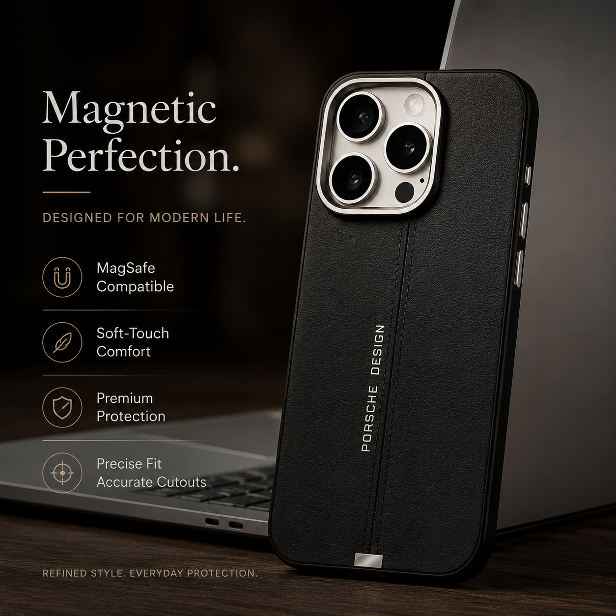 Premium iPhone Case Business Leather MagSafe Magnetic Cover Metal Button Shockproof Anti Fall Slim Full Coverage Anti Scratch Protective Design