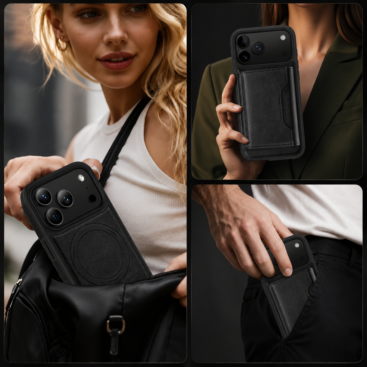 Premium iPhone Case MagSafe Compatible PU Leather Wallet Cover Card Holder Magnetic Shockproof Protective Anti Scratch Non Slip Full Coverage Design