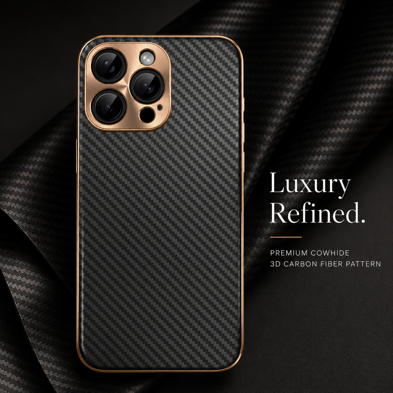 Premium iPhone Case Carbon Fiber Textured Leather Protective Cover Metal Camera Lens Guard Shockproof Slim Fit Durable Armor Design Full Coverage Case