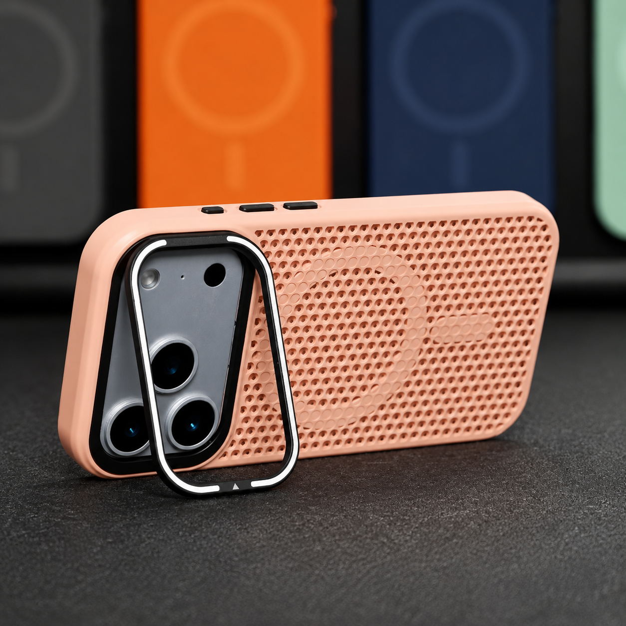 Premium iPhone Case MagSafe Compatible Magnetic Camera Stand Mesh Cooling Shockproof Protective Cover Anti Scratch Matte Camera Lens Protection Slim Full Coverage