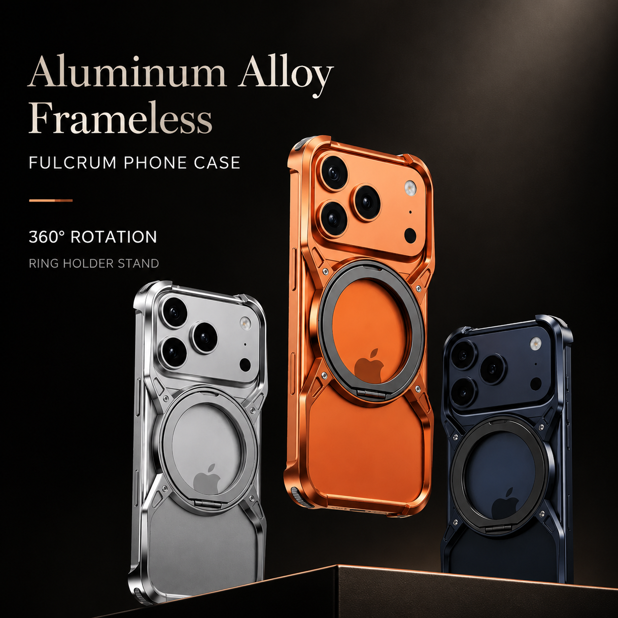 Premium iPhone Case MagSafe Compatible Magnetic Aluminum Bumper Frame Cover 360 Rotating Ring Stand Shockproof Edge Protection Camera Lens Guard Slim Design