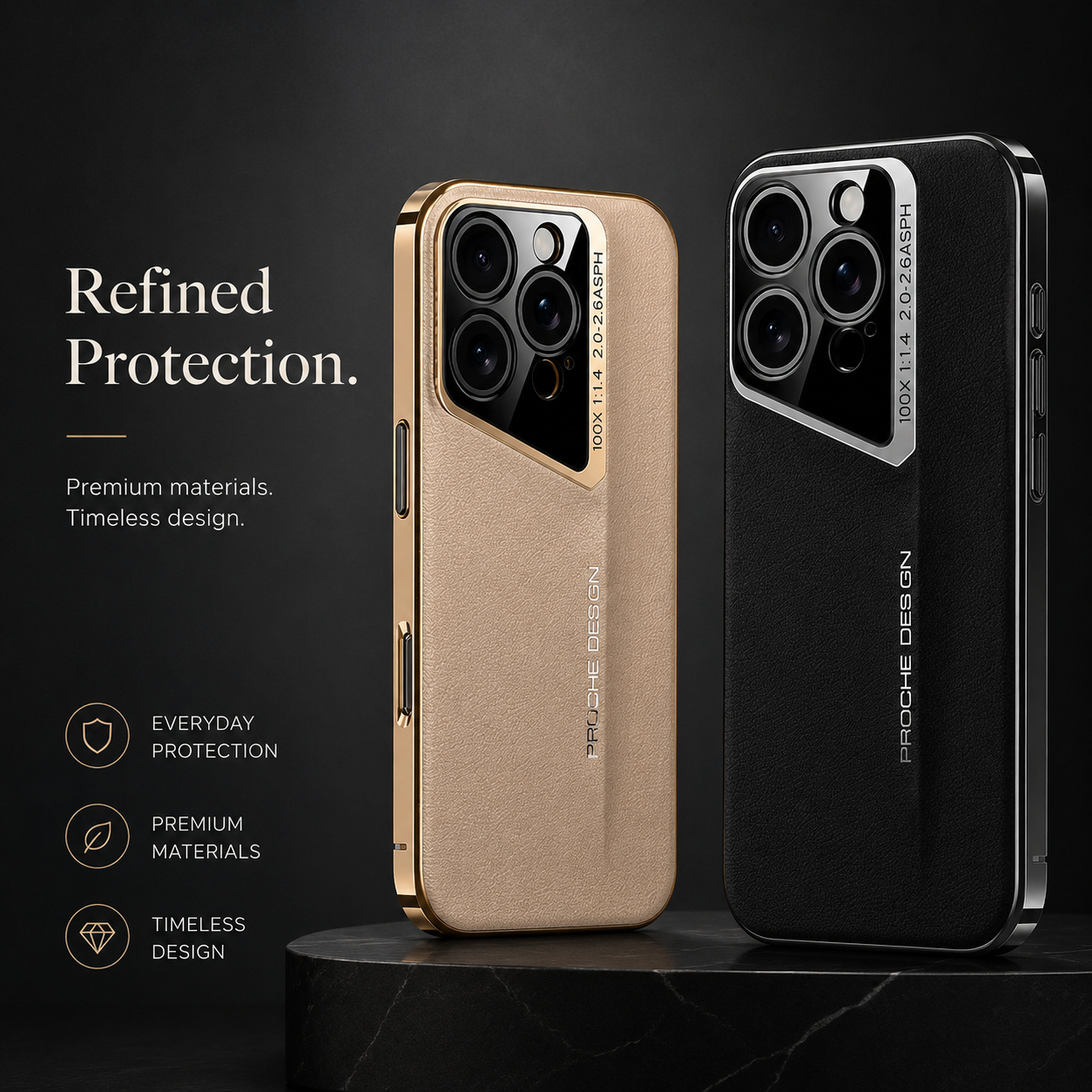 Premium iPhone Case Vegan Leather Hard Back Cover Camera Lens Protection Anti Fingerprint Anti Scratch Slim Lightweight Full Coverage Design