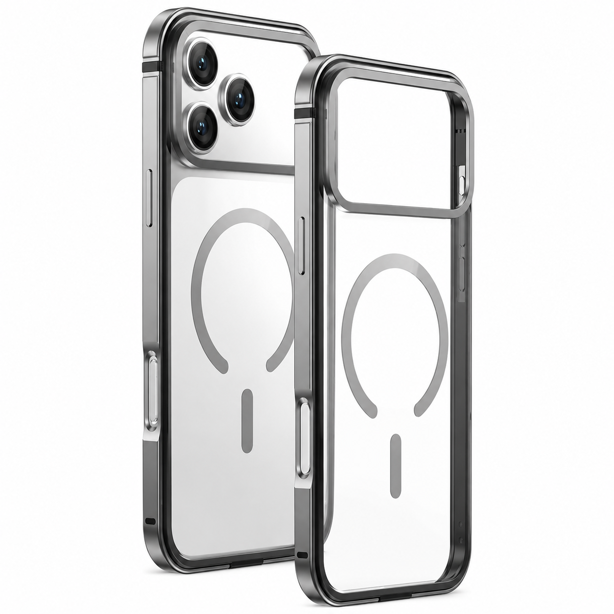 Premium iPhone Case MagSafe Compatible Magnetic Clear Back Aluminum Frame Shockproof Protective Cover Camera Lens Guard Slim Full Coverage Design