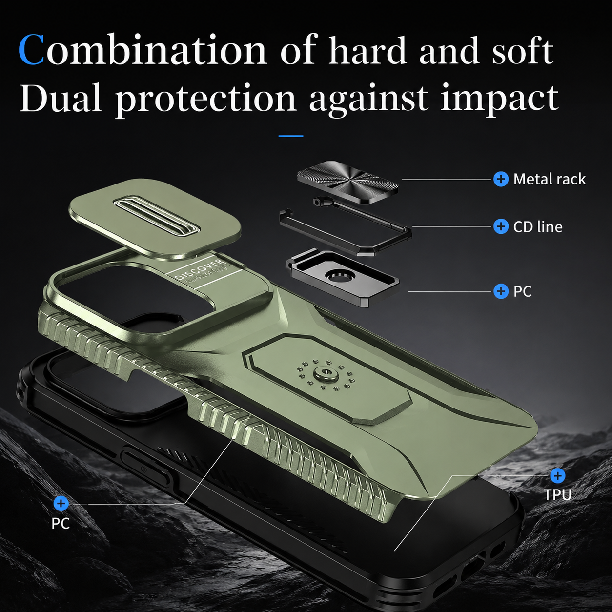 Premium iPhone Case Shockproof Protective Cover Full Coverage Sliding Camera Lens Guard Rotary Stand Anti Slip Grip Durable Matte Design Hard Back