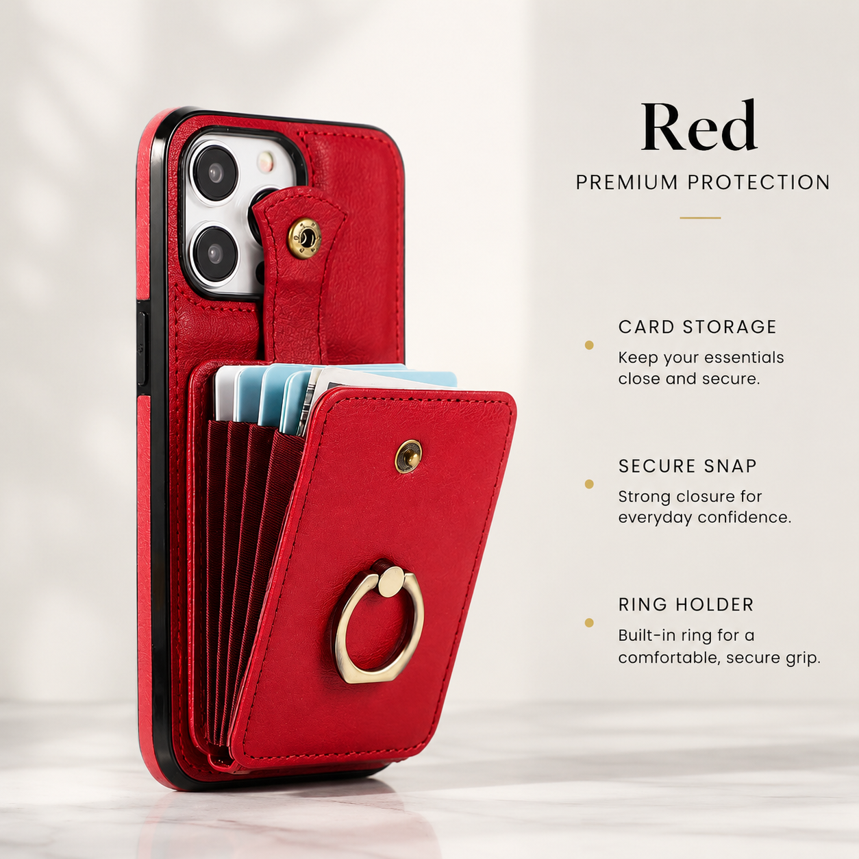 Premium iPhone Case Wallet Cover Card Holder RFID Blocking Ring Kickstand PU Leather Shockproof Protective Cover Anti Scratch Slim Full Protection