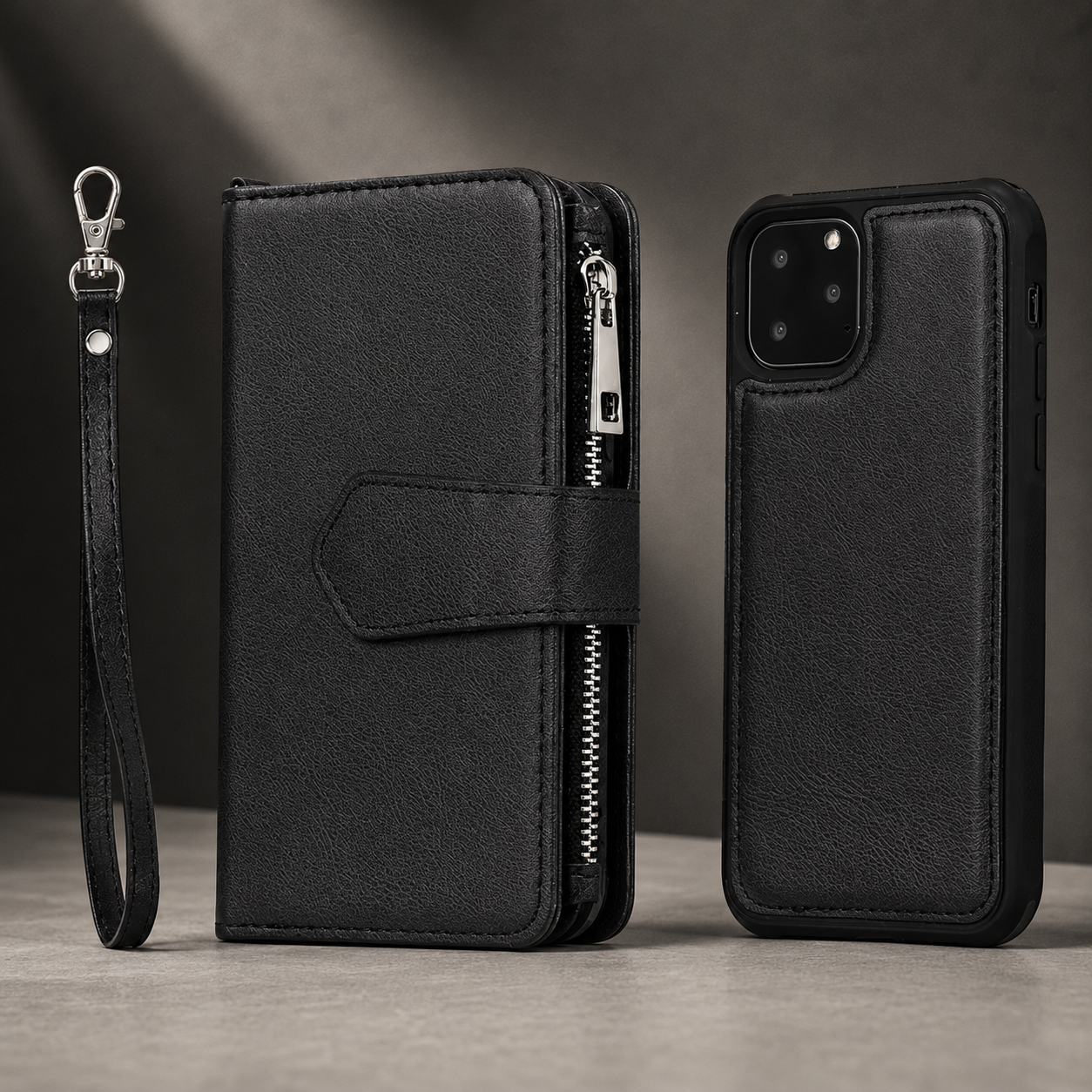 Premium iPhone Case Magnetic Detachable Wallet PU Leather Flip Cover Card Holder Kickstand Shockproof Full Coverage Protective Design