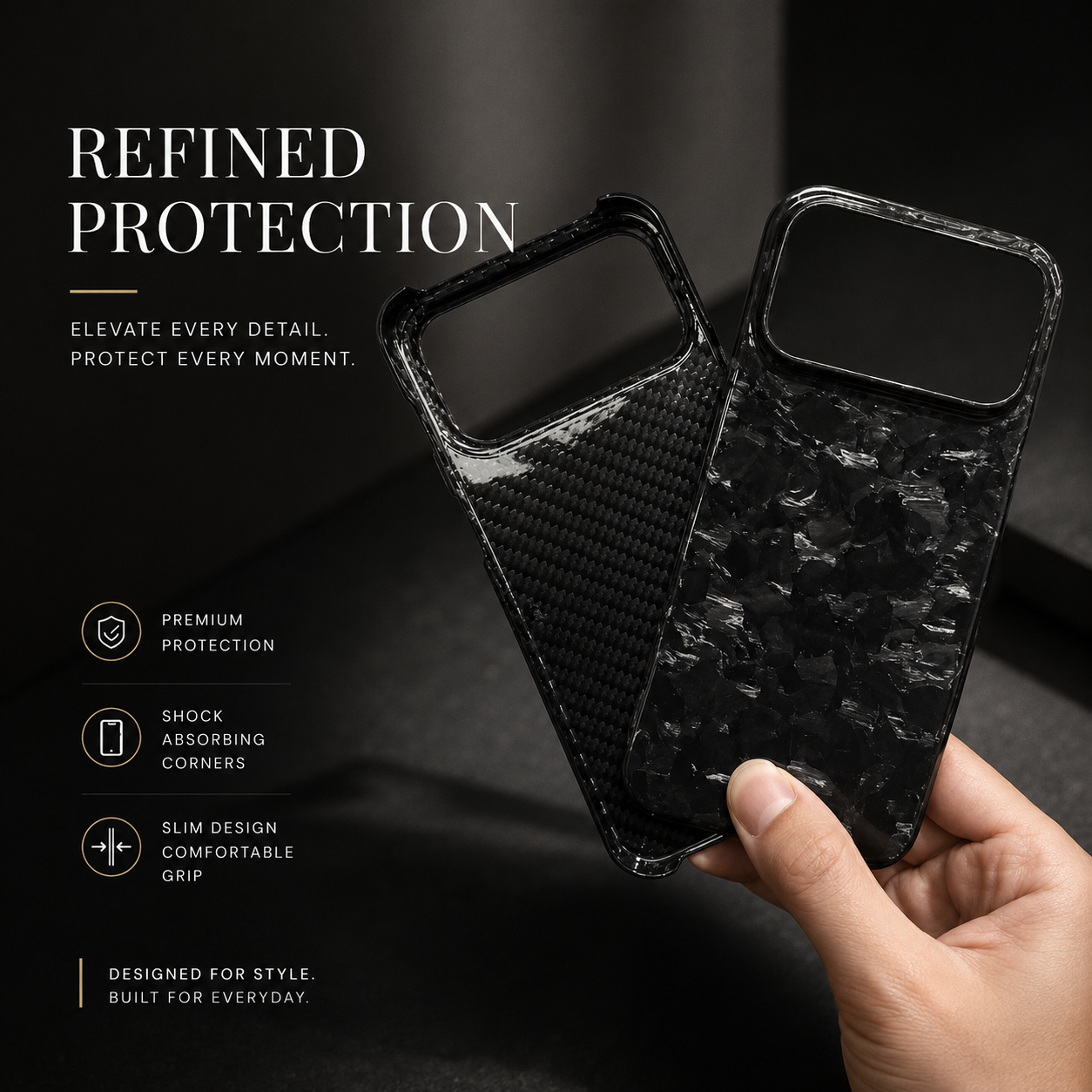 Premium iPhone Case Real Forged Carbon Fiber Cover Matte Glossy Shockproof Anti Fingerprint Non Slip Lightweight Slim Protective Design