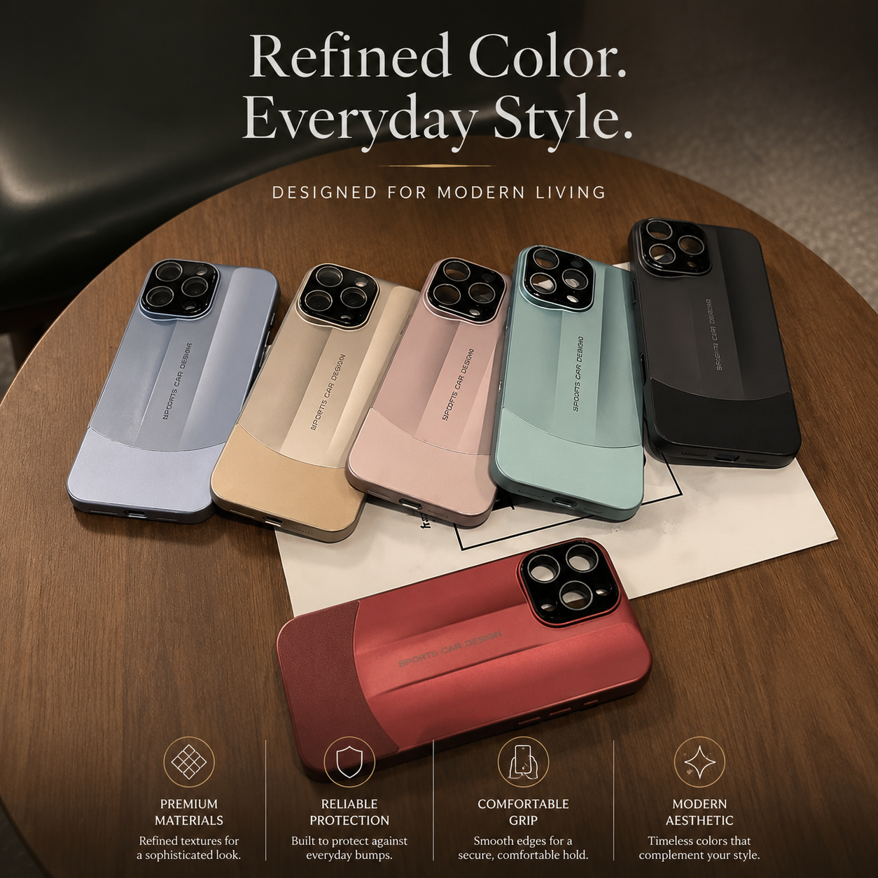 Premium iPhone Case Matte Leather Finish Hard Shell Slim Protective Cover Lens Protection Anti Scratch Half Wrapped Full Coverage Design