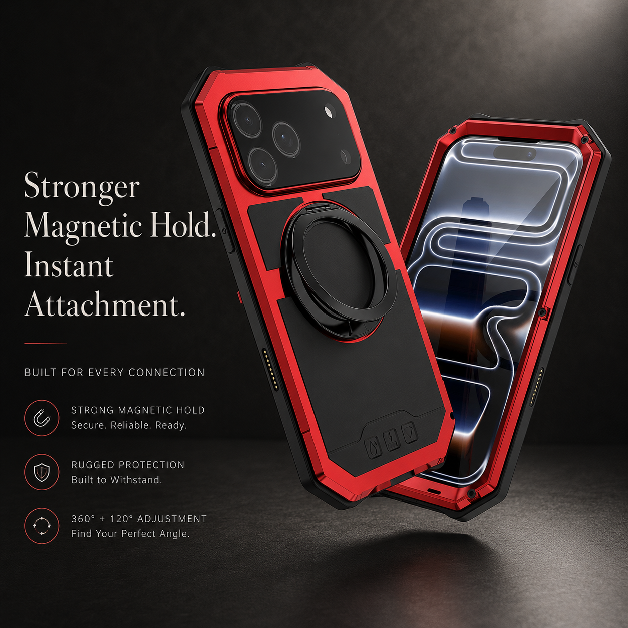 Premium iPhone Case MagSafe Compatible Magnetic Protective Cover Aluminum Armor Frame Built In Kickstand Shockproof Glass Screen Protector Full Coverage