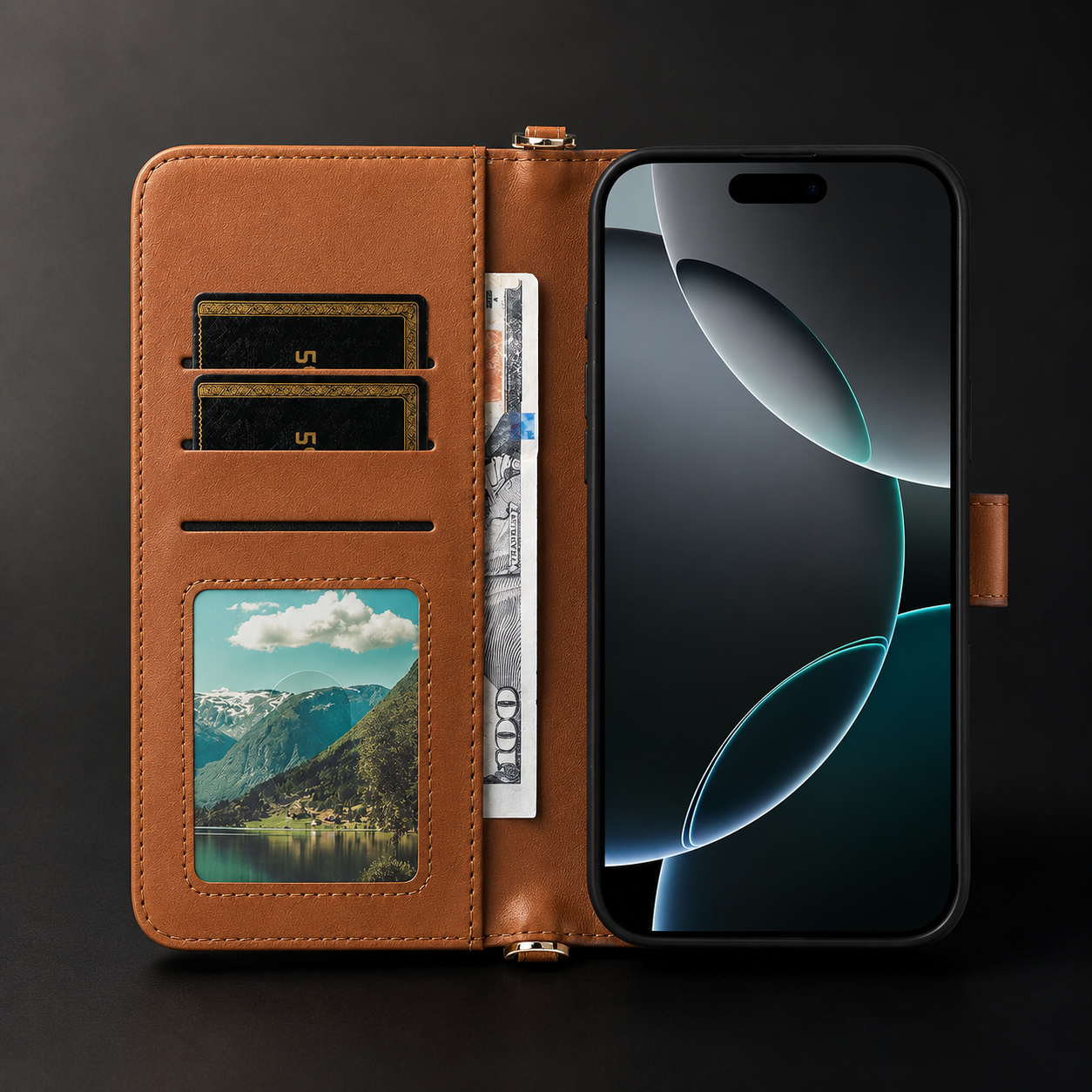 Premium iPhone Case Crossbody Wallet PU Leather Cover Card Holder Shoulder Strap Magnetic Closure Shockproof Full Coverage Slim Design