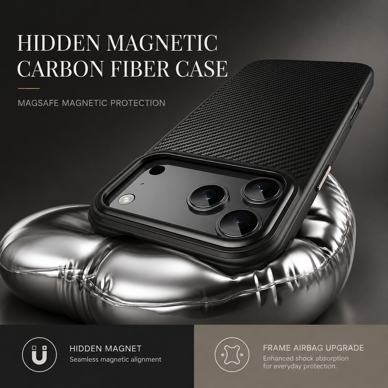 Premium iPhone Case MagSafe Compatible Kevlar Carbon Fiber Cover TPU PC Hybrid Magnetic Shockproof Protective Anti Fingerprint Slim Lightweight Design