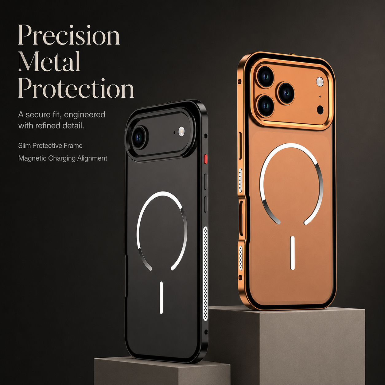Premium iPhone Case MagSafe Compatible Magnetic Aluminum Frame Frosted Matte Shockproof Protective Camera Lens Protection Slim Design Full Coverage