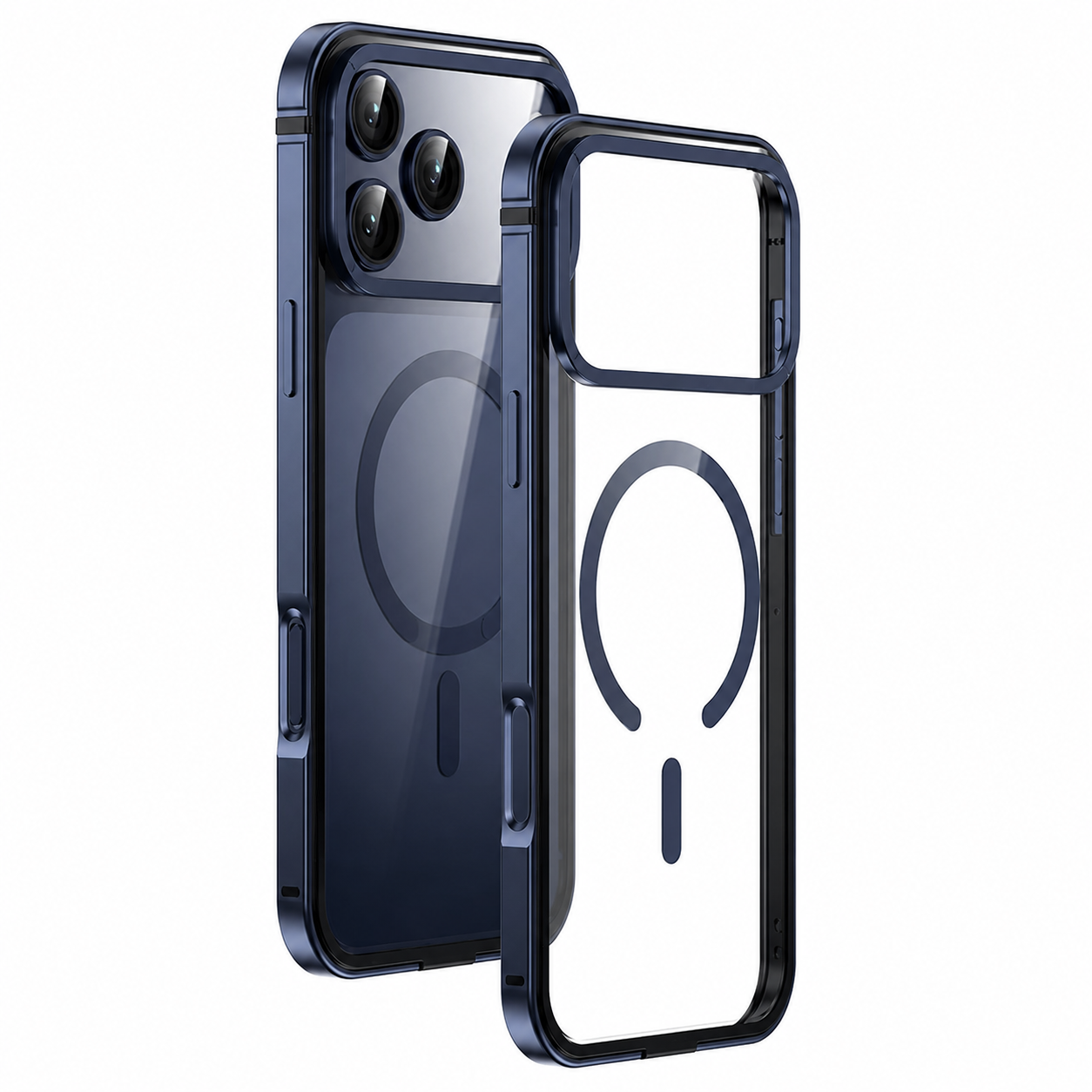Premium iPhone Case MagSafe Compatible Magnetic Clear Back Aluminum Frame Shockproof Protective Cover Camera Lens Guard Slim Full Coverage Design