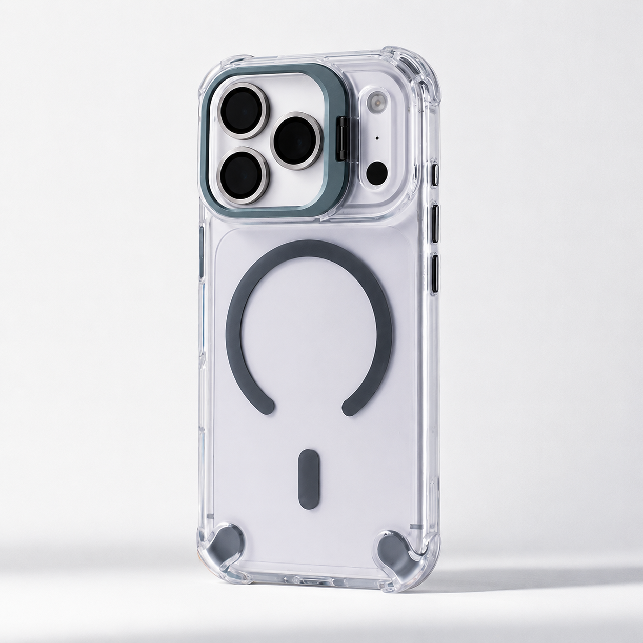 Premium iPhone Case Transparent Magnetic Shockproof Cover Glass Lens Protector Stand Holder MagSafe Compatible Non Slip Full Coverage Design