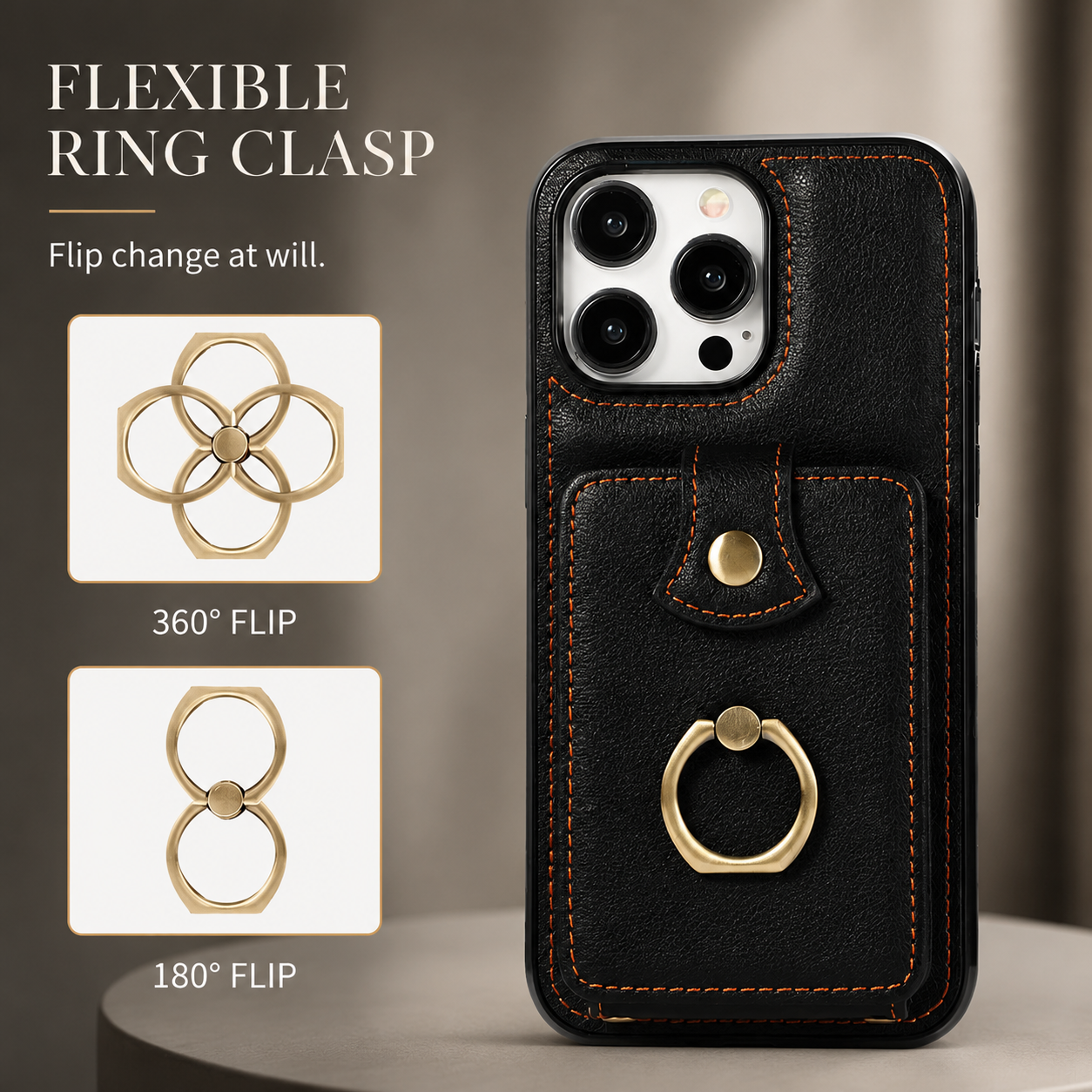 Premium iPhone Case Wallet Cover Card Holder RFID Blocking Ring Kickstand PU Leather Shockproof Protective Cover Anti Scratch Slim Full Protection