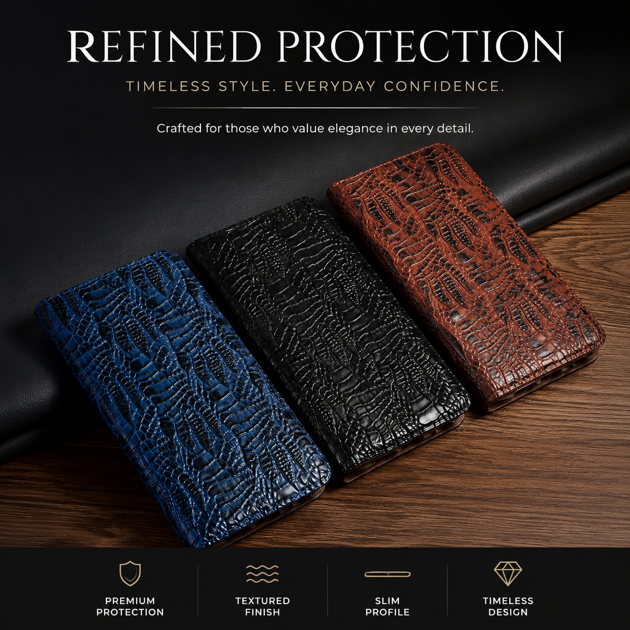 Premium iPhone Case Genuine Leather Wallet Flip Cover Card Holder Crocodile Texture Shockproof Protective Cover Anti Scratch Slim Full Protection