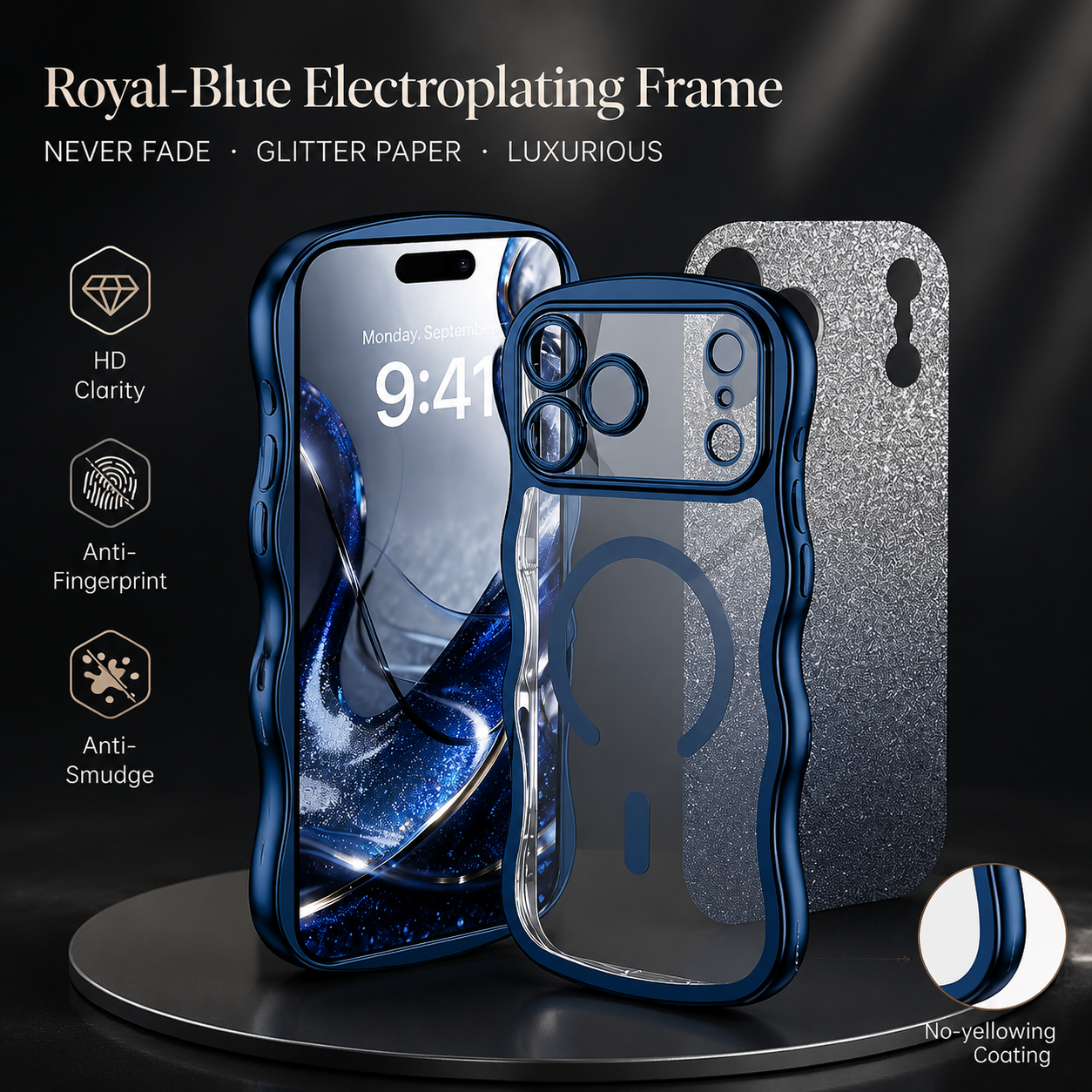 Premium iPhone Case Clear MagSafe Compatible Cover Full Camera Protection Wave Frame DIY Glitter Anti Fingerprint Lightweight Non Slip Full Coverage Protective Design