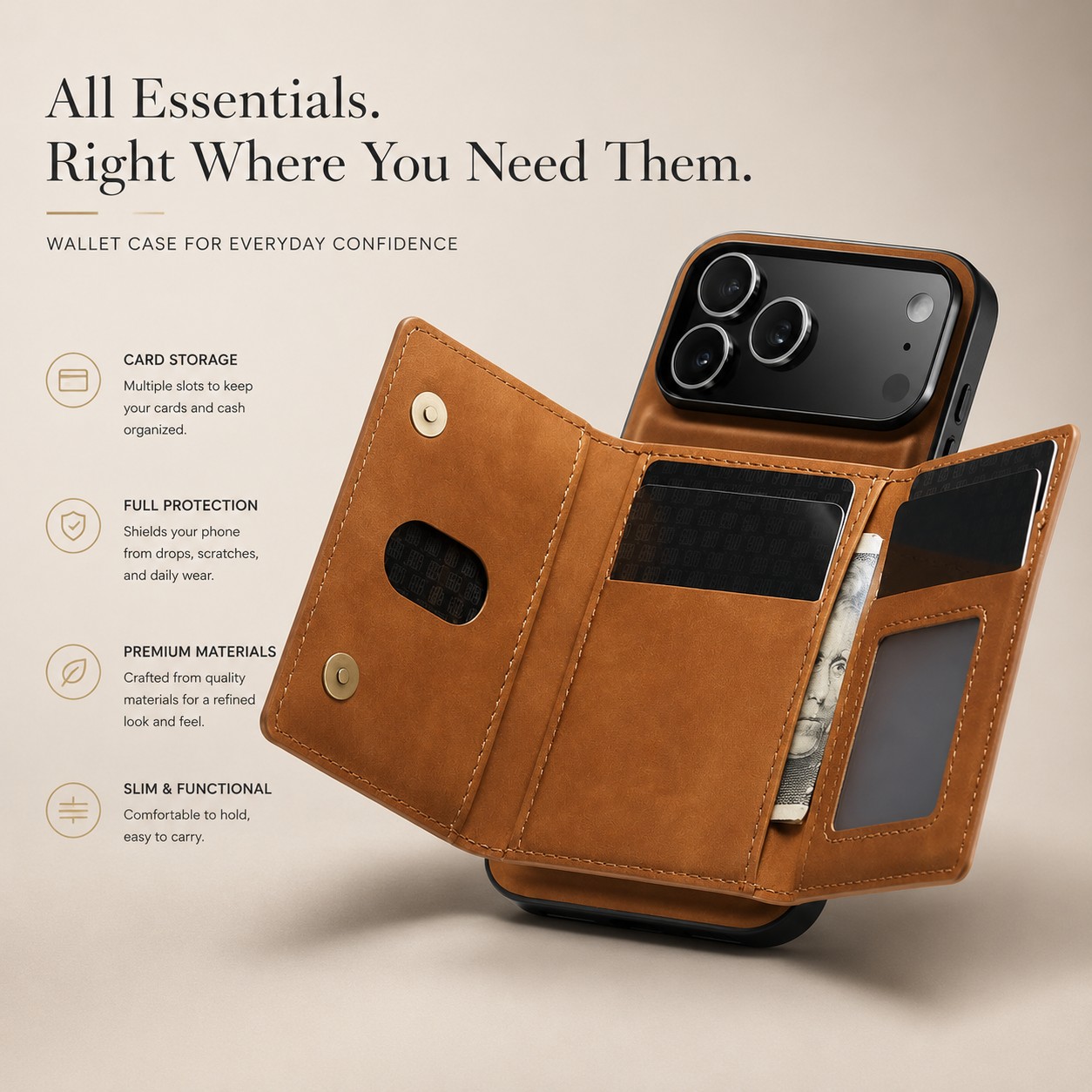 Premium iPhone Case Detachable Magnetic Wallet Cover Leather Card Holder Kickstand Shockproof Protective Cover Anti Scratch Full Body Slim
