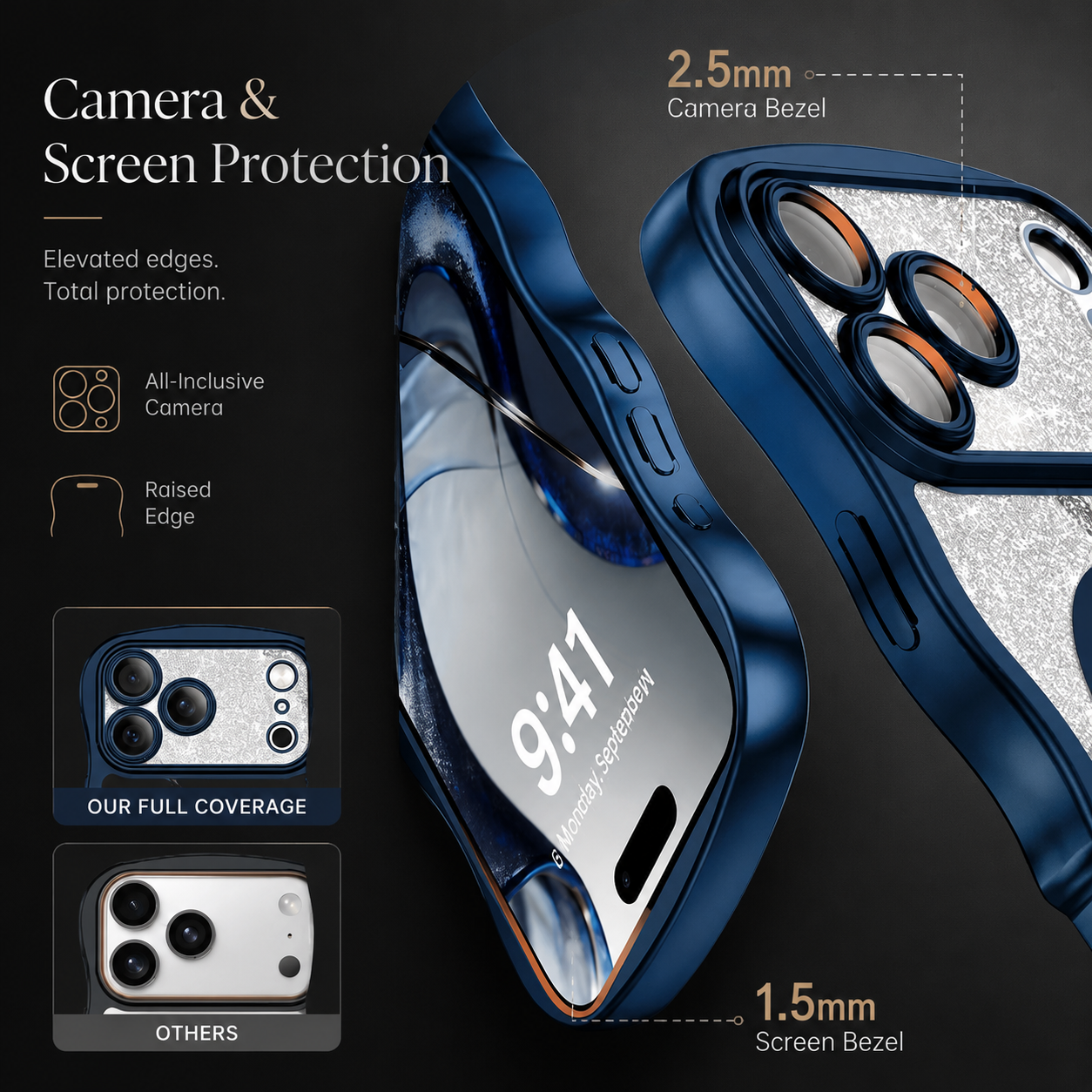 Premium iPhone Case Clear MagSafe Compatible Cover Full Camera Protection Wave Frame DIY Glitter Anti Fingerprint Lightweight Non Slip Full Coverage Protective Design