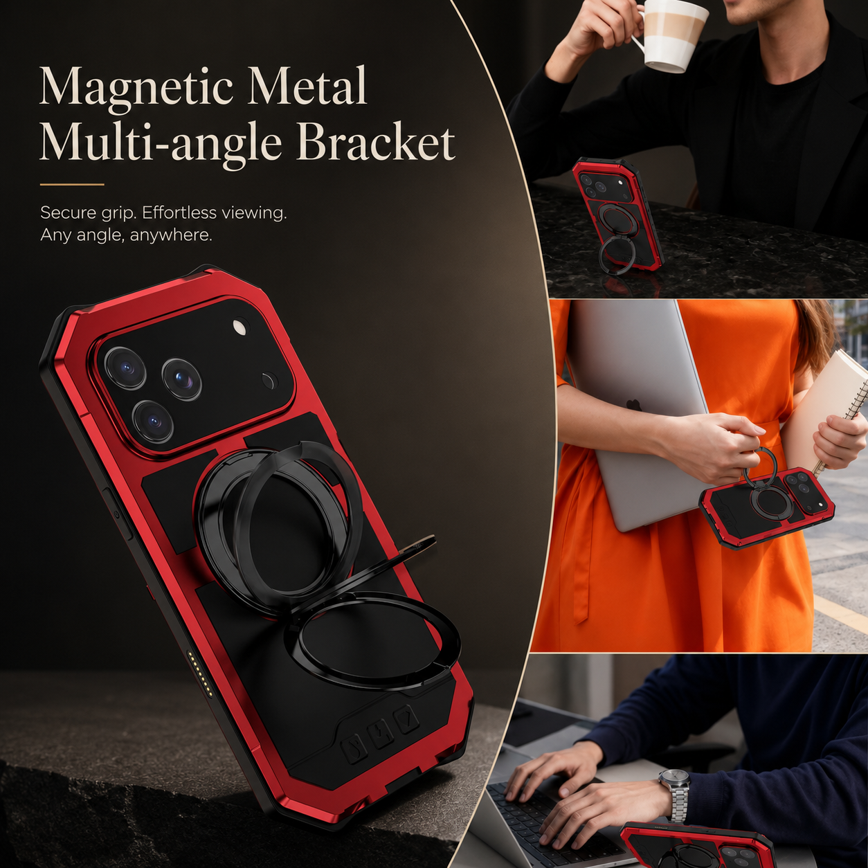 Premium iPhone Case MagSafe Compatible Magnetic Protective Cover Aluminum Armor Frame Built In Kickstand Shockproof Glass Screen Protector Full Coverage