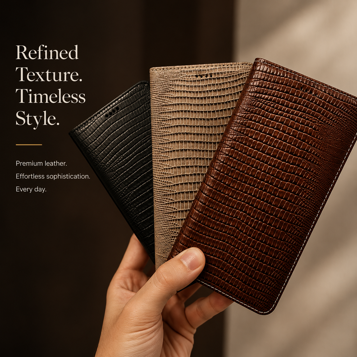 Premium iPhone Case Genuine Leather Flip Cover Wallet Card Holder Magnetic Closure Shockproof Camera Protection Crocodile Grain Stand Full Coverage