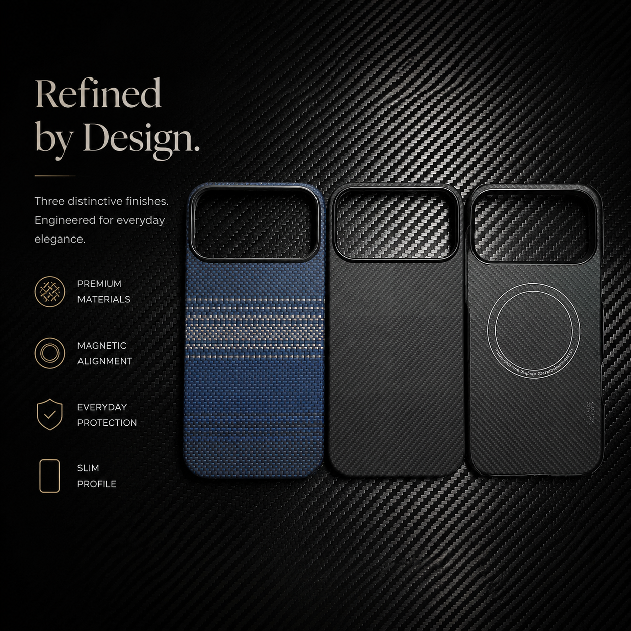 Premium iPhone Case MagSafe Compatible Ultra Thin Aramid Fiber Cover Carbon Texture Shockproof Lightweight Anti Scratch Half Wrapped Protective Design