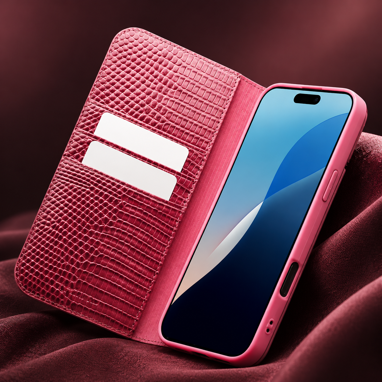 Premium iPhone Case Genuine Leather Flip Cover Wallet Card Holder Magnetic Closure Shockproof Camera Protection Crocodile Grain Stand Full Coverage