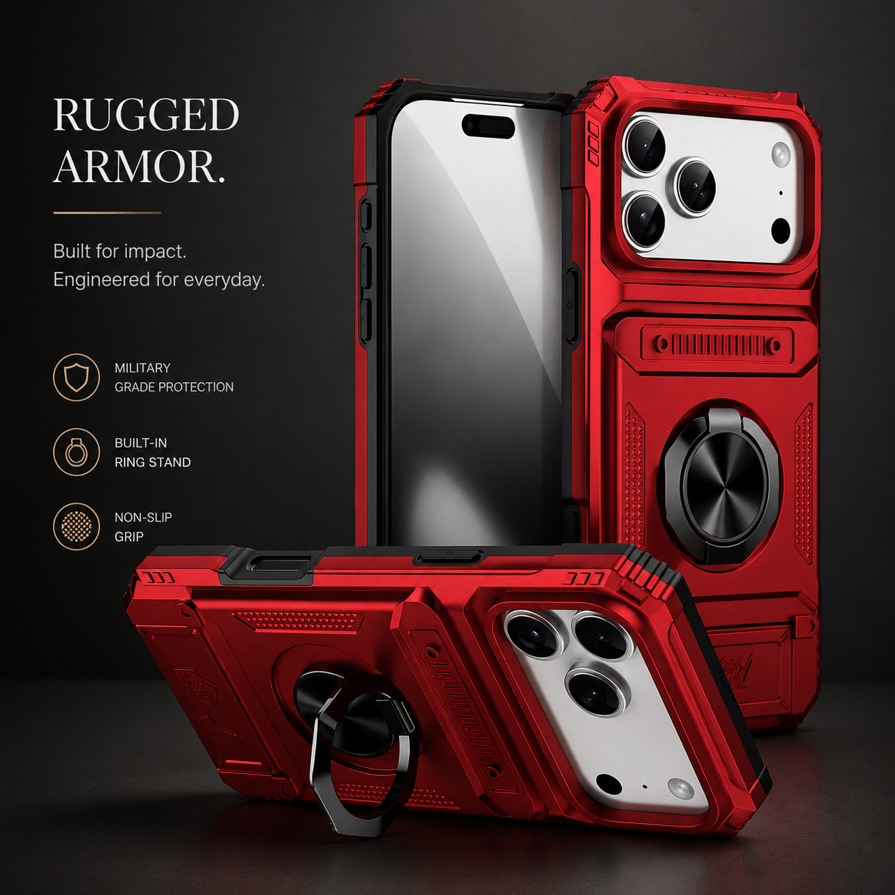 Premium iPhone Case Magnetic Rotating Ring Kickstand Wallet Cover Shockproof Card Holder Heavy Duty Protective Full Coverage Anti Scratch Design